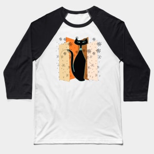 Striking Black Retro Cat Baseball T-Shirt